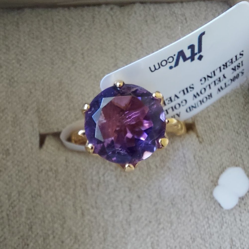 5ct Amethyst set in 18k Gold over Sterling Ring Sz 9.5 - Picture 6 of 7